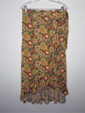 Cynthia Rowley Orange Floral High Low Wrap Midi Skirt